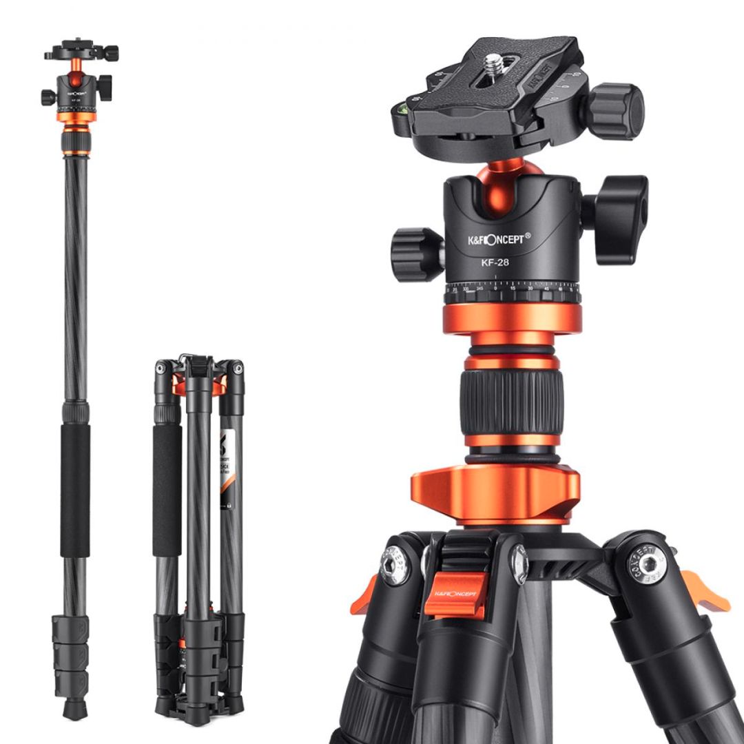 K&F Concept Portable Travel Carbon Fiber 2u1 Tripod KF09.109 - 1